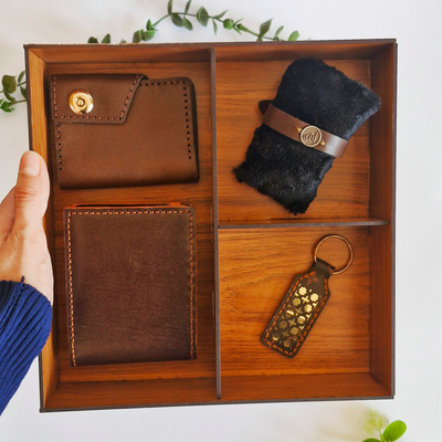 ست چهارتیکه چرمی طبیعی مردانه (شماره 1)