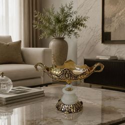 کشکول پایه دار برنزی پایه سنگ سفید