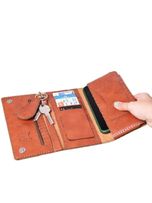 کیف پول و موبایل چرم دست دوز سه لت همراه بند و جاکلیدی مدل T-Orange