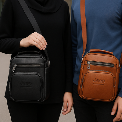 کیف دوشی Jeep مدل 5 زیپ سایز پاسپورتی، جادار و بادوام