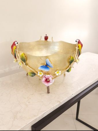 میوه خوری سه طوطی برنجی | مدل 3