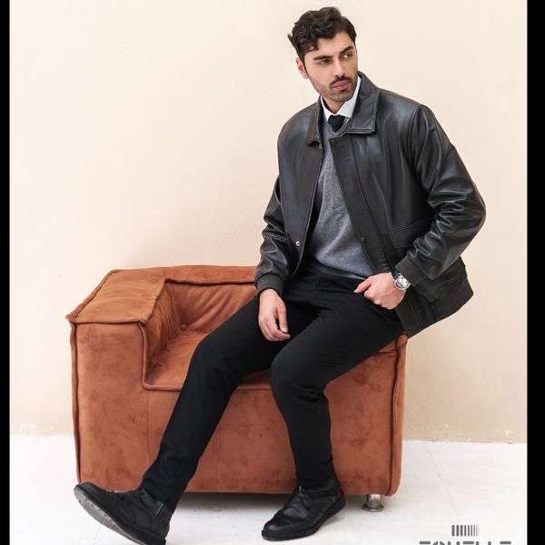 بامبر جکت چرم طبیعی مدل Feron