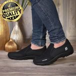 کفش کتانی اسکیچرز کد 311 رنگ طوسی تیره رویه کتان و راشل قالب استاندارد زیره پیو تزریق بسیار سبک