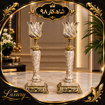 شمعدان برنزی ترکیبی سنگ تراش خورده لاکچری