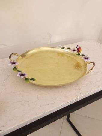 سینی قطر 30 دسته دار برنجی دکوراتیو