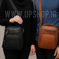 کیف چرم پاسپورتی  دوشی Jeep مدل 5 زیپ سایز بزرگ AL ، جادار و بادوام