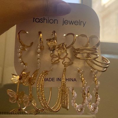 پک گوشواره 9 تایی مدل پروانه مروارید طلایی