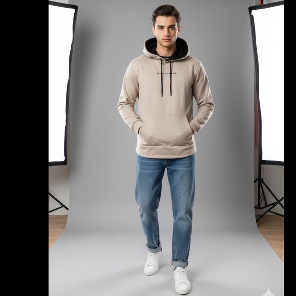 هودی D&G کلاه دار داخل خز کرم روشن