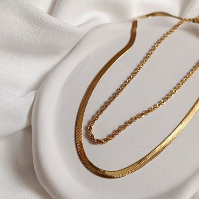 گردنبند دو لاین مدل ماری طنابی رنگ ثابت