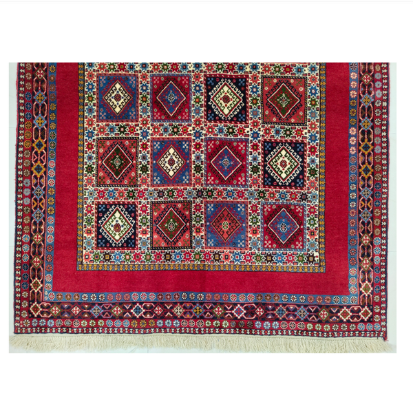 فرش دستباف سایز قالیچه خشتی (تمام پشم یلمه زمینه دور خلوت لاکی)