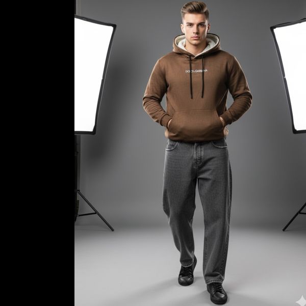 هودی D&G کلاه دار داخل خز قهوهای