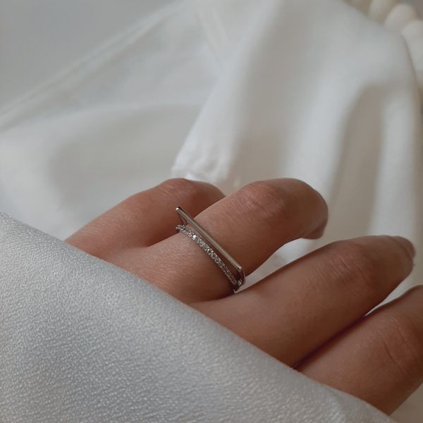 انگشتر مینیمال دو لاین مربع نگین دار سیلور