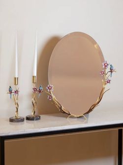 آینه شمعدان طوطی برنجی میناکاری