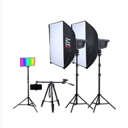 کیت دو عددی ویدیو لایت BKM-400 با سافت باکس و نور رنگی RGB