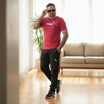 ست تیشرت شلوار قرمز مردانه آستین کوتاه Puma مدل 1875