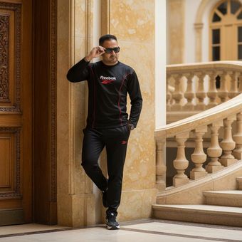 ست تیشرت شلوار آستین بلند مشکی قرمز Reebok مدل