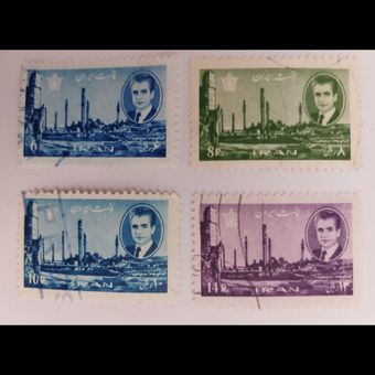 4 عدد تمبر ایران-  سری دواز هم محمد رضا شاه- مهر خورده، بدون چسب- دوره پهلوی
