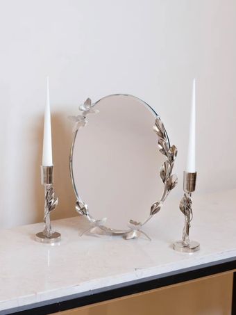 آینه و شمعدان برنجی | مدل شیپوری کوچک