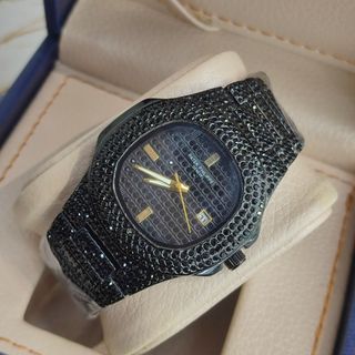 ساعت فول نگین مردانه فول مشکی قفل پروانه کد890
