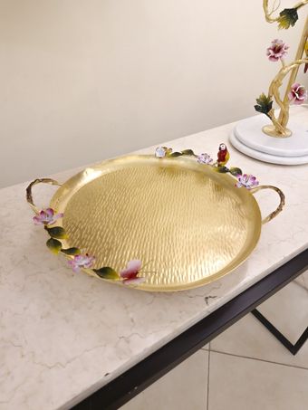 سینی قطر 30 دسته دار برنجی دکوراتیو