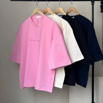 تیشرت زنانه باکسی نخ پنبه درجه یک طرح لاو