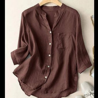 شومیز زنانه تترون نخی یقه ایستاده فری سایز