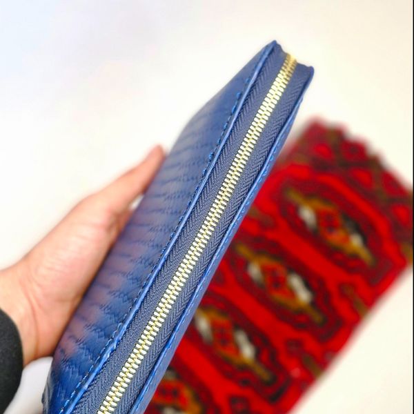 کیف پول دور زیپ چرم طبیعی گاوی مدل حصیری زنانه