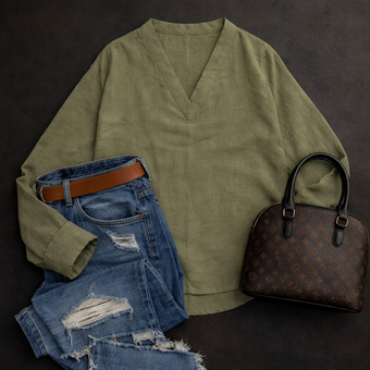 شومیز زنانه لینن یقه هفتی فری سایز 36 تا46