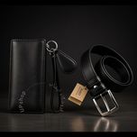 کیف و کمربند چرمی پشت چرم سوگو درجه یک، سگک استیل، دوخت عالی با بند و جاکلیدی چرم  مناسب هدیه