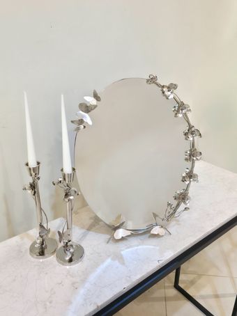 آینه شمعدان برنجی ارکیده کوچک آبکاری