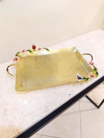 سینی مستطیل دکوراتیو بزرگ برنجی | مدل 1