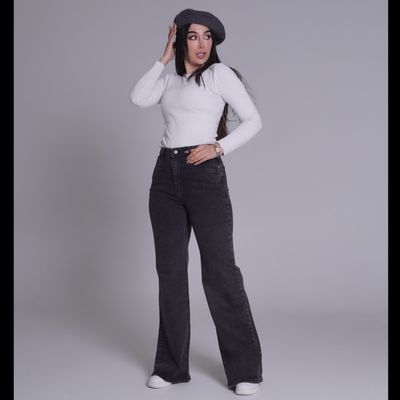 شلوار جین فلر بگ زغالی پارچه کش کد 3303