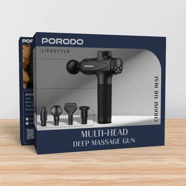 دستگاه ماساژور تفنگی (Massage Gun) از برند Porodo (سری Lifestyle) مدل PD-LFSTNS06BK ‌