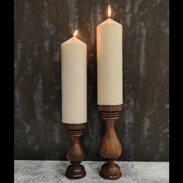 شمعدان سلطنتی چوبی دیاکو | 20 سانت | مناسب شمع پهن و بلند