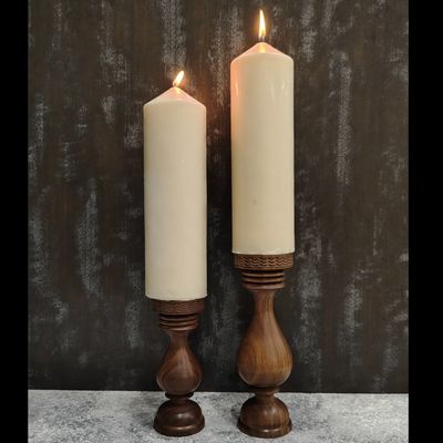 شمعدان سلطنتی چوبی دیاکو | 15 سانت | مناسب شمع پهن و بلند