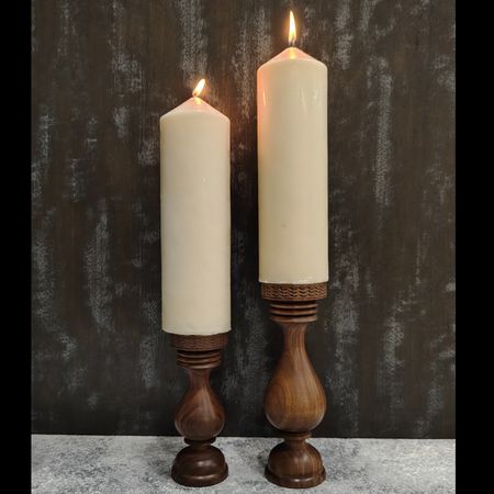 شمعدان سلطنتی چوبی دیاکو | 15 سانت | مناسب شمع پهن و بلند