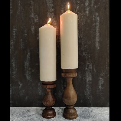 شمعدان سلطنتی چوبی مانی | 15 سانت | مناسب شمع پهن و بلند