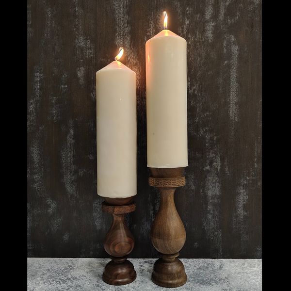 شمعدان سلطنتی چوبی مانی | 20 سایز | مناسب شمع پهن و بلند