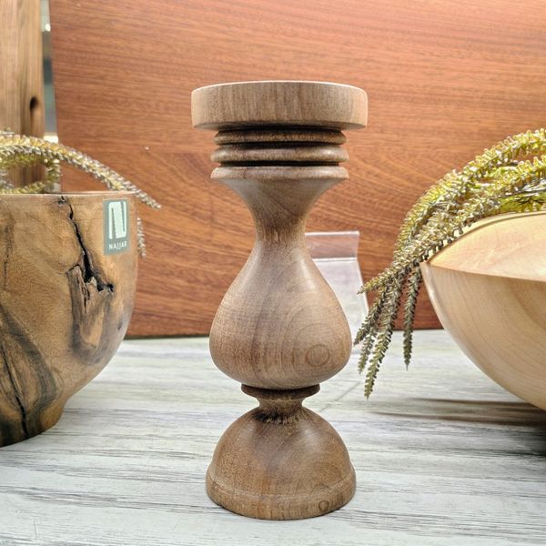 شمعدان سلطنتی چوبی آراد | 20 سانت | مناسب شمع پهن و بلند