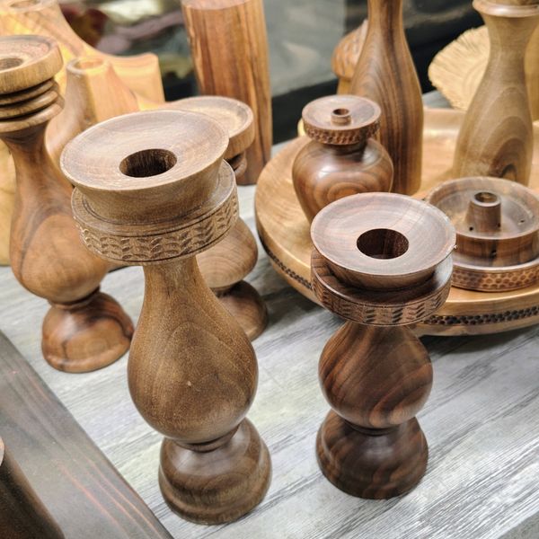 شمعدان سلطنتی چوبی مانی | 20 سایز | مناسب شمع پهن و بلند