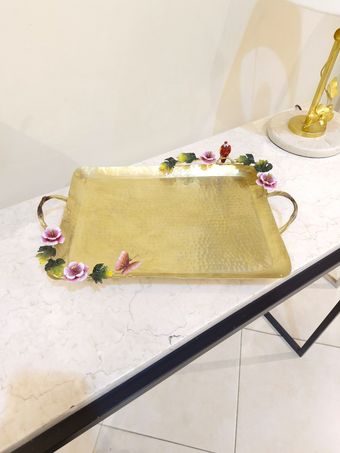 سینی مستطیل دکوراتیو بزرگ برنجی | مدل 3