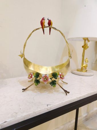 کشکول  برنجی | مدل هماوند دو طوطی