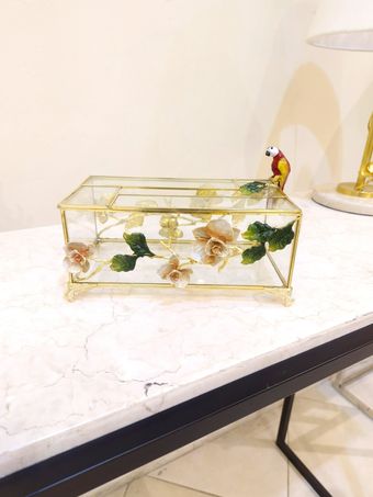 جادستمالی باکس شیشه ای برنجی | مدل 1