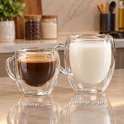 لیوان و شات دوجداره گرد دسته دار