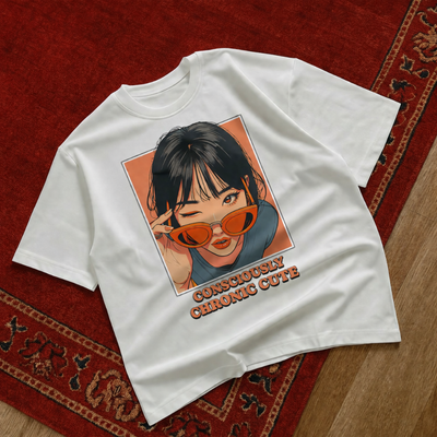 تیشرت سفید طرح دختر فانتزی عینکی مدل Cute | جنس نخ پنبه‌ای خنک