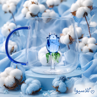 لیوان دسته دار گلدار آبی