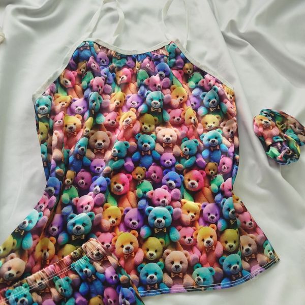 تاپ و شورتک ساتن طرح خرس سه بعدی