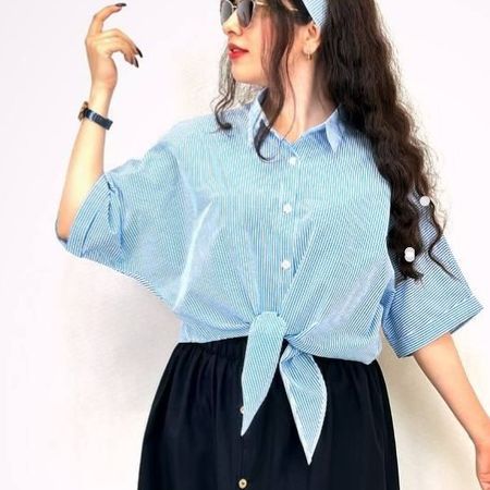 شومیز راه راه بیسیک جلو گره ای