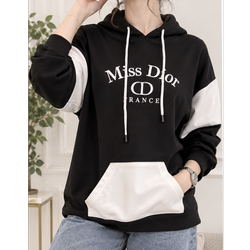 هودی لش دورنگ مشکی سفید طرح Miss Dior