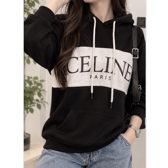 هودی لش مشکی سفید طرح CELINE PARIS